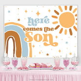 Hier Kommt Der Sohn Regenbogen Babydusche Hintergrund